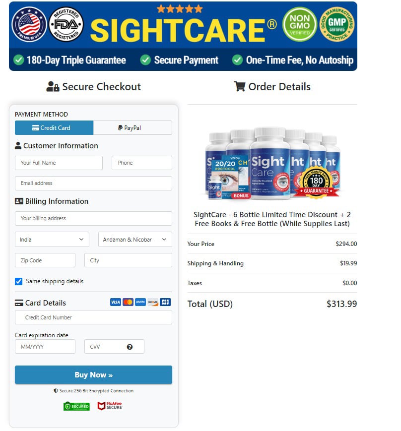 SightCare order page